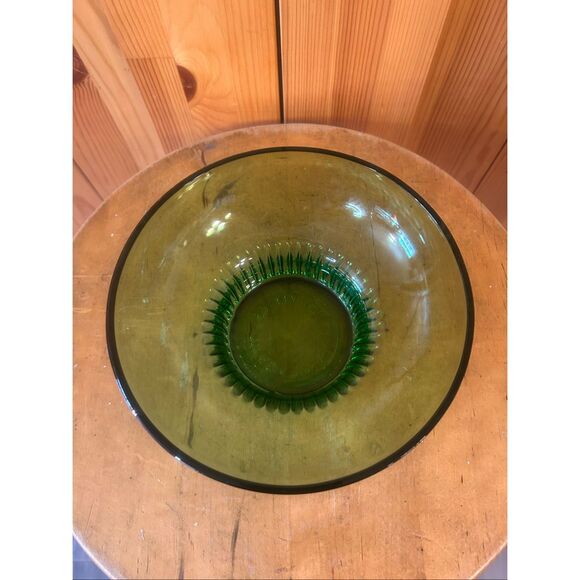 Vintage A.L. Randall Co. Emerald Green Candy Glass Bowl with Ribbed Collar Base - Picture 5 of 8